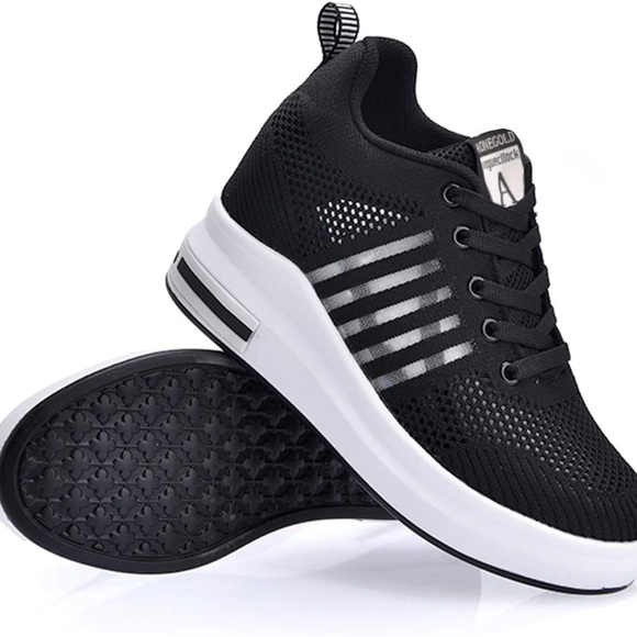 Black Platform Sneakers with White Stripes - Picture 2 of 10